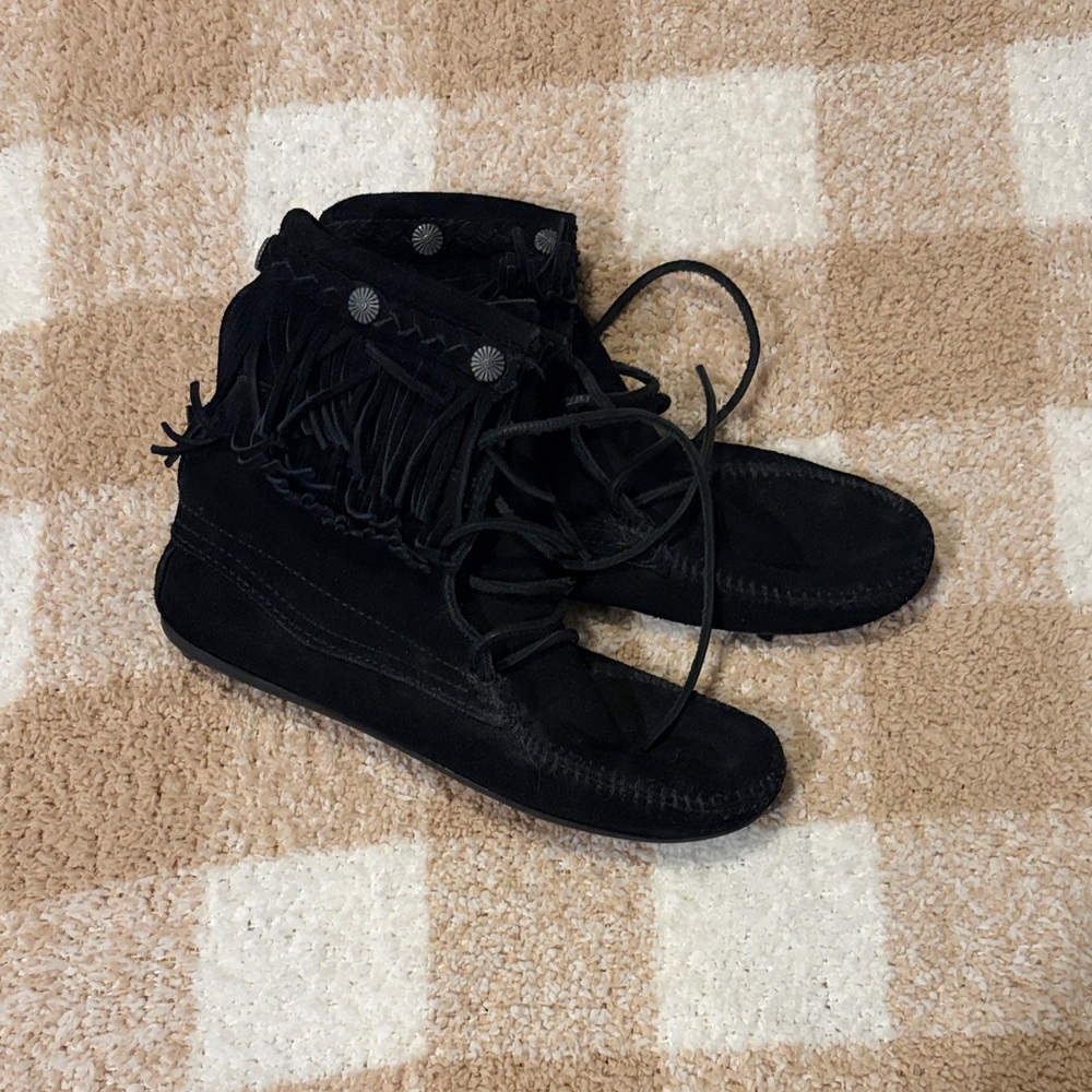Minnetonka Suede Double Fringe Boots